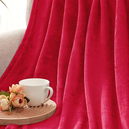 Exclusivo Mezcla Fleece Throw Blanket for Couch, Sofa, 300GSM Super Soft and Warm Blankets, Red Throw All Season Use, Cozy, Plush, Lightweight, 50x60 Inches