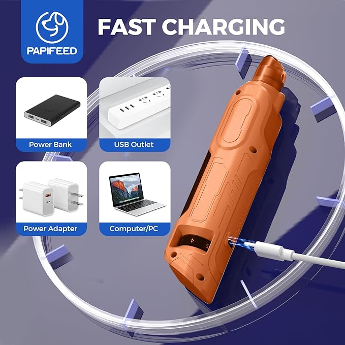 PAPIFEED High Torque Dog Nail Grinder Quiet - 6-Speed Adjustable Pet Nail Trimmer with 2 LED Lights & Dust-Proof Cover, Powerful Motor for Large/Medium/Small Dogs & Cats, Rechargeable - Orange-Mewly Pet