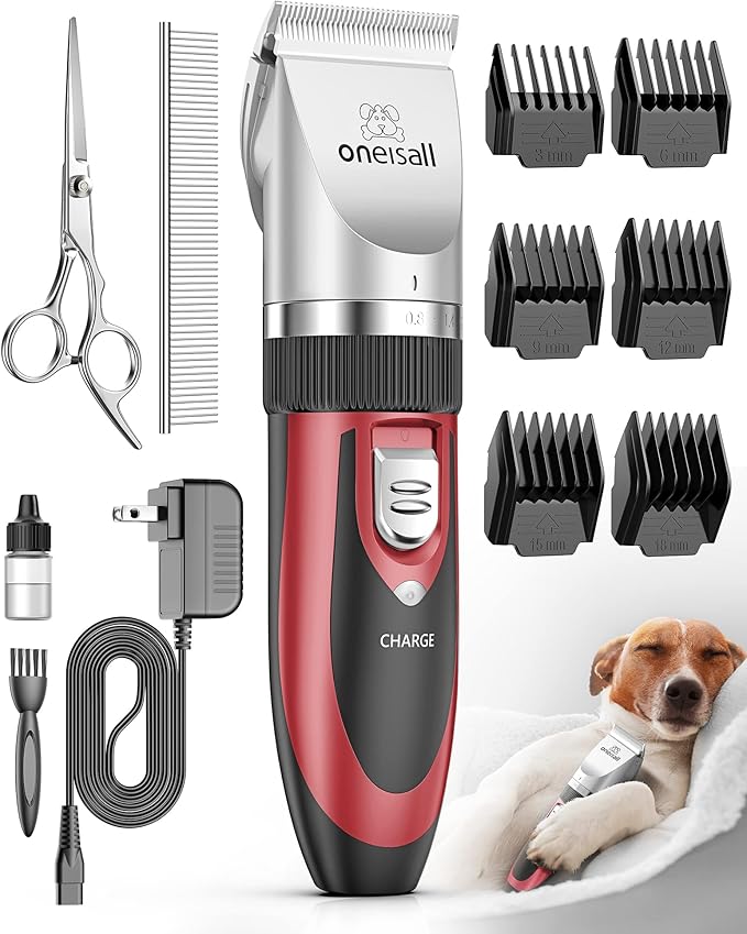 oneisall Dog Shaver Clippers Low Noise Rechargeable Cordless Electric Quiet Hair Clippers Set for Dogs Cats Pets-Mewly Pet