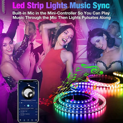 Led Lights 100ft Smart APP Control Music Sync Strip Lights RGB Color Changing Strips with Remote, for Bedroom Kitchen and Party