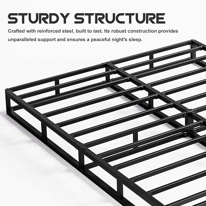 ZIYOO Box Spring Queen and Cover Set, 9 Inch High Profile Easy Assembly Mattress Foundation with Easy Clean Bed Skirt/Heavy Duty Metal Steel Structure/Quiet Noise-Free