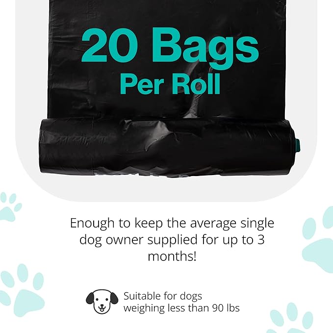 PawPail Trash Can Liners, Dog Poop Disposal Bags, 100% Recycled Plastic, Floral Scented, for PawPail Pet Waste Station, Cat Litter Box, or Outdoor Trash Can | 1 Roll of 20 Large Size Bags-Mewly Pet