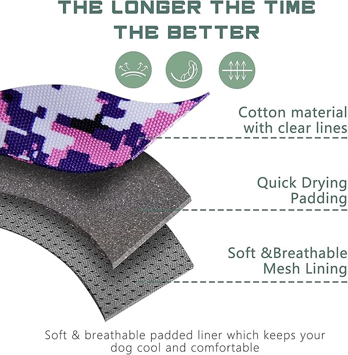 No Pull Dog Harness for Medium Dogs, Adjustable No Choke Pet Vest with Dog Leash Fit Smart Reflective Pet Walking Harness for Training Easy Control Soft Handle Purple Camo M-Mewly Pet