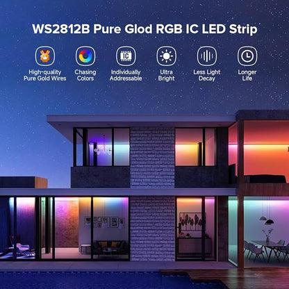BTF-LIGHTING WS2812B IC RGB 5050SMD Pure Gold Individual Addressable LED Strip 16.4FT 300LED 60Pixel/m Flexible Full Color IP65 DC5V for DIY Chasing Color Project(No Adapter or Controller)