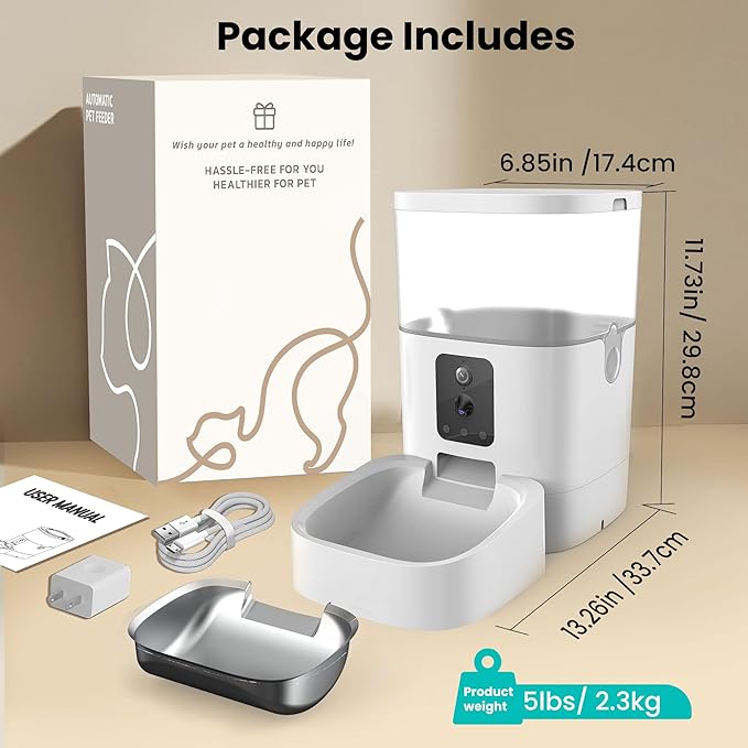 Automatic Cat Feeder with Dual Camera, 5G WiFi Pet Food Dispenser with 2-Way Audio, 2K HD Video with Night Vision, Easy APP Operation, AI Pet Motion Capturing, for Cat Dog Small Pet-Mewly Pet