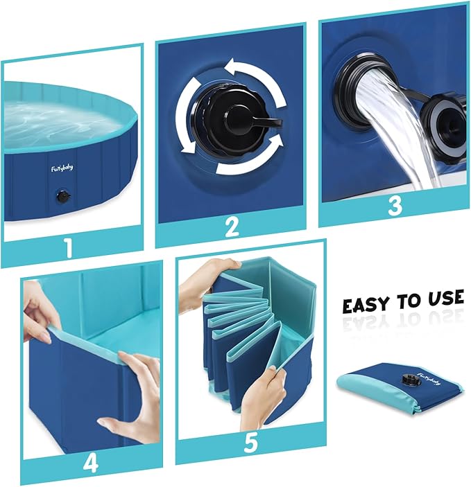 Furrybaby Foldable Dog Pool, Small Dog Swimming Pool for Dogs, Collapsible Hard Plastic Doggie Pool, Portable Bath Tub for Pets Dogs and Cats, Navy 32''-Mewly Pet