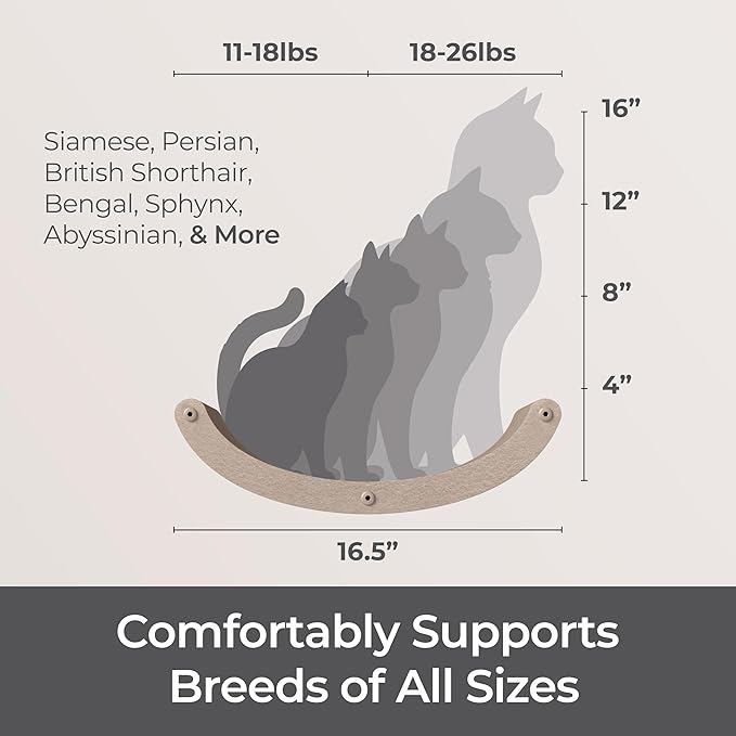 Wall Mounted Cat Shelves (Set of 4) by Pryde Pets - 100% Sustainable PET Felt Feline Enrichment Climber Furniture for Small & Large Indoor Cats, Modern Climbing Gym Jungle Design (Oatmeal)-Mewly Pet