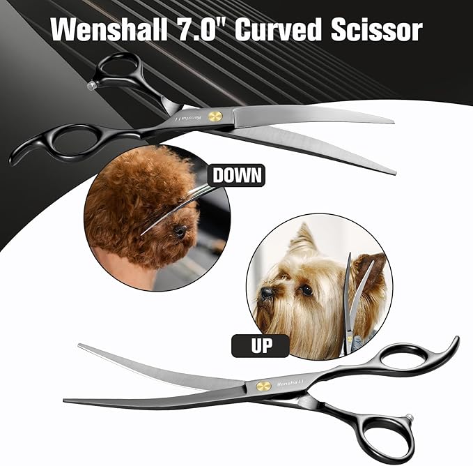 Professional Dog Grooming Scissors Set - 6.5" Thinning, 7" Straight, 7" Up-Curved, 7" Down-curved Scissors and Comb for Dog Cat Pet (Black)-Mewly Pet