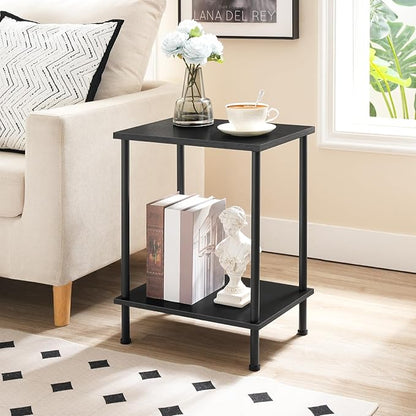 HOOBRO End Table Set of 2, Small Side Table, Nightstand with 2-Layer Storage Shelves, Sofa Table for Small Spaces, Living Room, Bedroom, Stable Frame, Easy Assembly, Black BB09BZP201