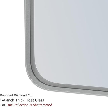 VocalStar 24 x 36 Inch Silver Bathroom Mirror for Wall, Rounded Rectangle Nickel Metal Framed Bathroom Vanity Mirrors, 1/4-inch Shatterproof Glass | Ultra-Flush Hanging