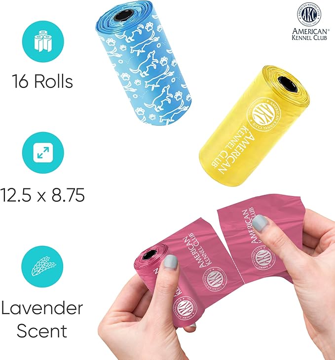 AKC Dog Poop Bags - Leak Proof Pet Waste Bags - 16 Refill Rolls - Lavender Scent - 240 Count (Puppy Print)-Mewly Pet