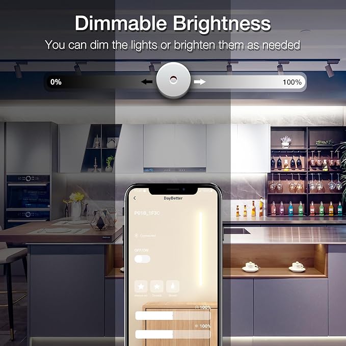 DAYBETTER COB LED Strip Lights, 32.8 ft/10 m 3200 LEDs Bright Daylight White LED Light Strips with Remote and App, 6500K Dimmable LED Tape Light, Indoor COB LED Lights for Bedroom DIY Lighting