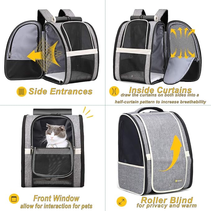 Texsens Pet Carrier Backpack with Window Blind for Small Cats Dogs, Ventilated Design, Safety Straps, Buckle Support, Collapsible, Designed for Travel, Hiking, Winter Outing, Outdoor, Go to Vet-Mewly Pet