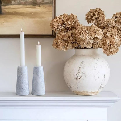 HofferRuffer Marble Candlestick Holders，Set of 2 Natural Stone Candle Holder Decorative Candle Stands for Wedding, Dinning, Party, Table Centerpieces, Fit 3/4'' Thick Taper Candles (Grey White)