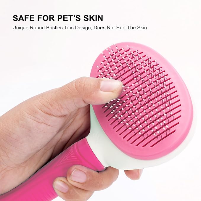 Self Cleaning Slicker Brush for Pet Grooming - Removes Loose Undercoat and Sheds, Suitable for Long and Short Hair Cats and Dogs, with Massaging Bristles (Pink)-Mewly Pet