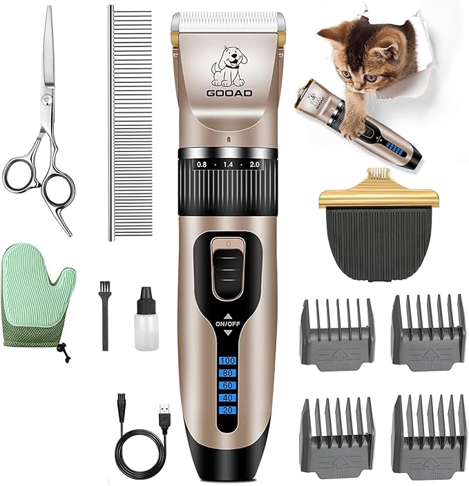 Cat Clippers for Matted Hair, Cat Grooming Kit, Cordless Cat Shaver for Long Hair, Low Noise Paw Trimmer, Cat Hair Trimmer for Grooming,Quiet Pet Hair Clippers Tools for Cats Dogs (Gold)-Mewly Pet