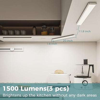 ASOKO Under Cabinet Led Light Plug in, Dimmable Daylight White 4000K, 6 Pack 12 inch Linkable Led Under Counter Lights 2500lm for Kitchen, Shelf, Workbench, Cupboard, Upgrade ETL Listed Plug 24V
