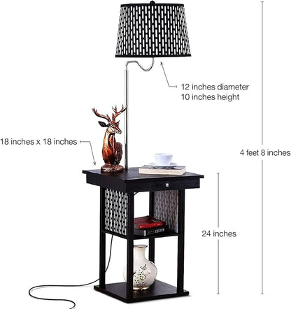 Brightech Madison Side Table with Lamp Combo with LED Bulb, Desk Lamp with USB Port, Bedside Reading Light, Modern End Table with Floor Lamp for Bedroom, Living Room, Office - Black