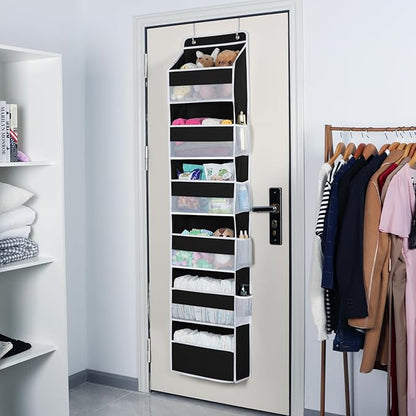 Univivi Door Hanging Organizer Nursery Closet Cabinet Baby Storage with 6 Large Compartments and 8 Side Pockets for Cosmetics, Toys and Sundries (Black)