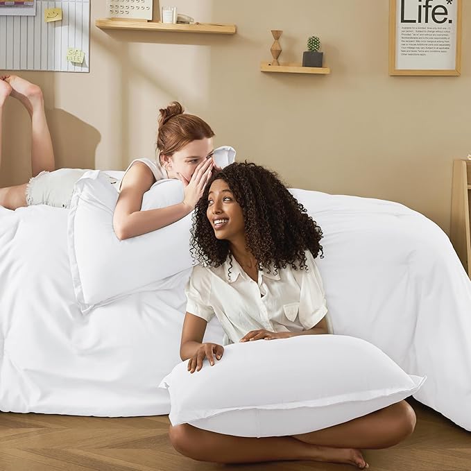 Litanika White Twin/Twin XL Comforter Set, 2 Pieces Lightweight Solid Bedding Set, All Season Fluffy Bed Set (66x90In Comforter & 1 Pillowcase)