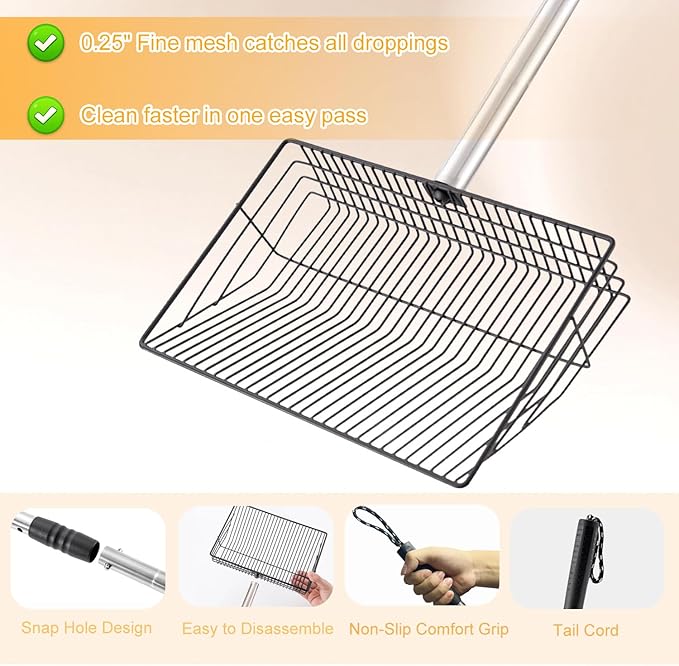 Chicken Poop Scooper 67 inch Adjustable Coop Scooper with 10 inch Metal Sieve for Fast Cleaning, Multi-Purpose Litter Tool for Chicken Coops, Barns & Pet Waste-Mewly Pet