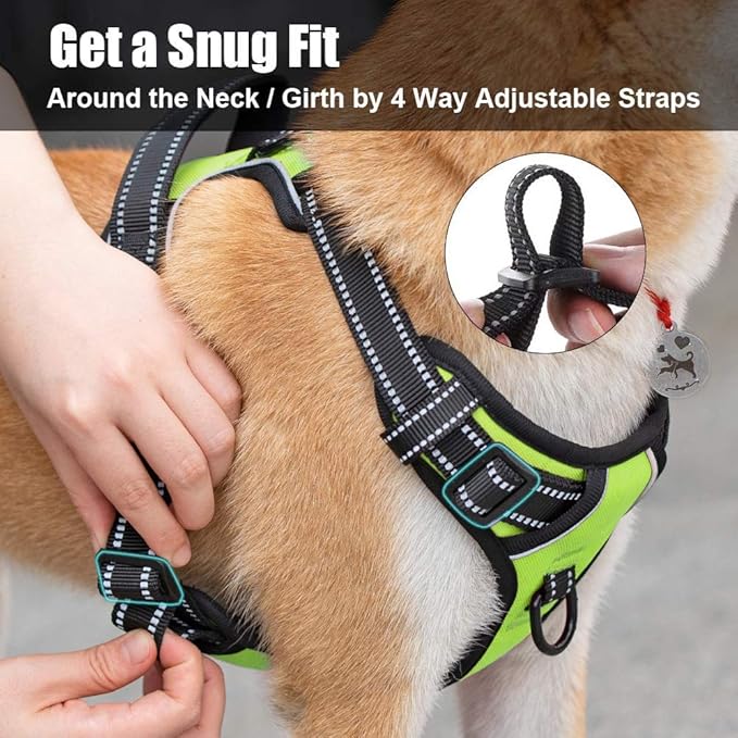 PoyPet No Pull Dog Harness, Reflective Comfortable Vest Harness with Front & Back 2 Leash Attachments and Easy Control Handle Adjustable Soft Padded Pet Vest for Small to Large Dogs (Green,XL)-Mewly Pet