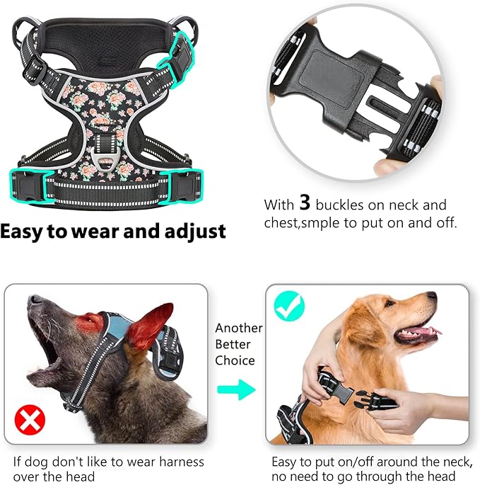 Timos Dog Harness, No-Pull Pet Harness with 2 Leash Clips, Adjustable Soft Padded Dog Vest, Reflective Outdoor Pet Oxford Vest with Easy Control Handle-Mewly Pet