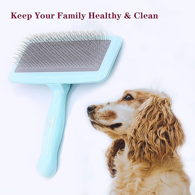 Air Cushion Slicker Brush for Dogs Cats,Soft Pin Shedding Brush for Short Haired Dog,Cat, Pet Grooming Wire Brush for Thin Curly Matted Tangled Hair,14mm(0.55"),Green-Mewly Pet