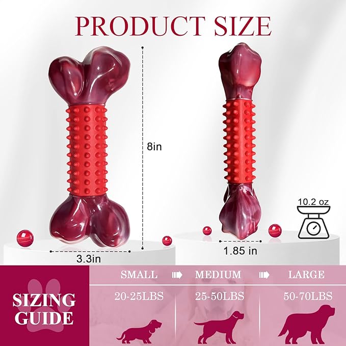 Apasiri Tough Dog Toys for Aggressive Chewers Large Breed, 2-Pack Dogs Chew Toys for Large Medium Dogs, Nylon and Rubber Dog-Bones for Teething Chew, Beef Flavor, for Doggo 20-75 lbs-Mewly Pet