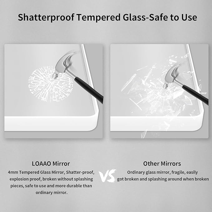 LOAAO 72x40 Inch White Metal Framed Bathroom Mirror for Wall, White Bathroom Vanity Mirror Farmhouse, Large Rounded Rectangle Mirror, Anti-Rust, Tempered Glass, Hangs Horizontally or Vertically