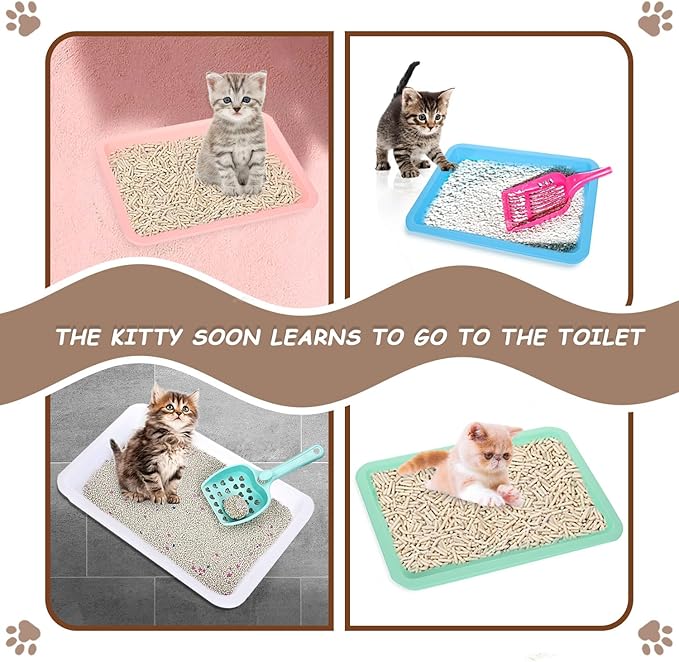 5pcs Kitten Litter Box, Small Cat Litter Box with Scooper, Small Litter Pan Low Entry Shallow Plastic Litter Tray Portable Cat Waste Tray Open Travel Kitten Boxes for Small Pet Rabbit Newborn Cat-Mewly Pet