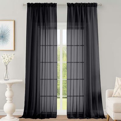 OWENIE Black Sheer Curtains 120 Inches Long 2 Panels Set, Airy Lightweight Sheer Black Curtain for Living Room Bedroom, Farmhouse Voile Filmy Rod Pocket Curtains Drapes, 2 Pcs, Each 59" Wx120 L Inch