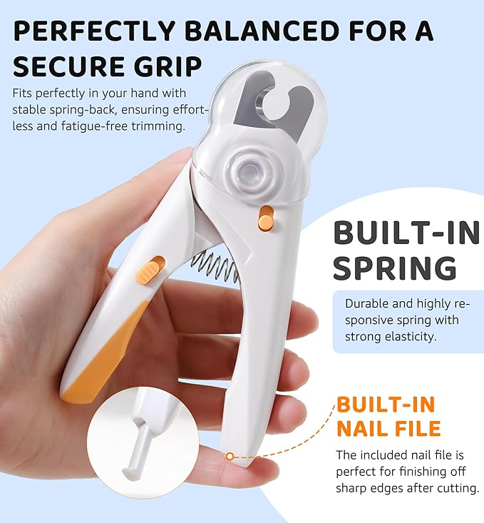 Pet Nail Clipper with Light for Cats & Small Dogs Puppies, Ultra Bright LED to Illuminate Nail Bloodline to Avoid Over Cutting, Extra-Sharp and Durable Cat Claw Trimmer with Nail File (White)-Mewly Pet