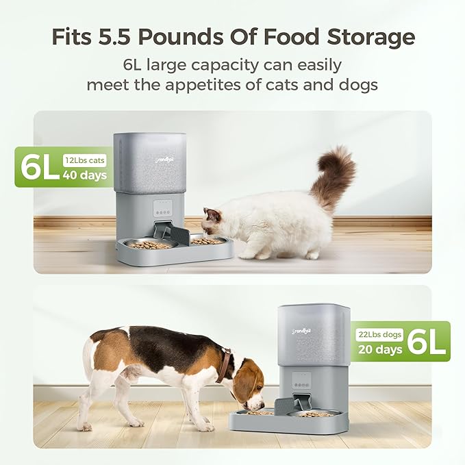 WiFi Automatic Cat Feeder with App - 6L Elevated Smart Food Dispenser for 2 Pets, Programmable 1-10 Meals, 2 Stainless Bowls & Dual Power-Mewly Pet