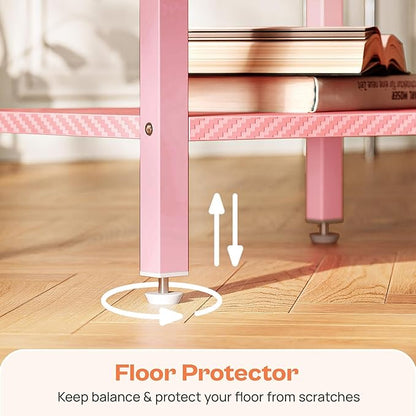 SUPERJARE Nightstand with Charging Station, Bed Side Table with Adjustable Fabric Drawer, Night Stand for Bedroom, 3-Tier Storage End Table, for Living Room, Pink
