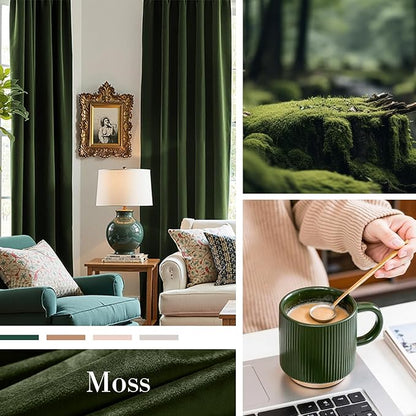 Lazzzy Velvet Blackout Curtains Thermal Insulated Room Window Drapes Super Soft Luxury Curtains for Living Room Bedroom Rod Pocket 2 Panels, Moss, 52" W x 96" L