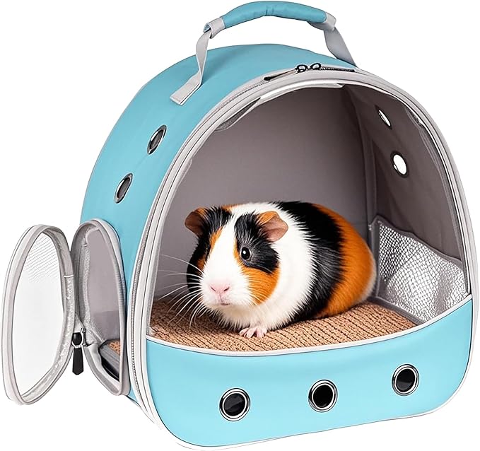 Small Animal Travel Carrier Backpack to Carry and Transport Guinea Pig Birds Bearded Dragon, Clear Front Window, Portable Bag to Transport Hamster Hedgehog-Mewly Pet