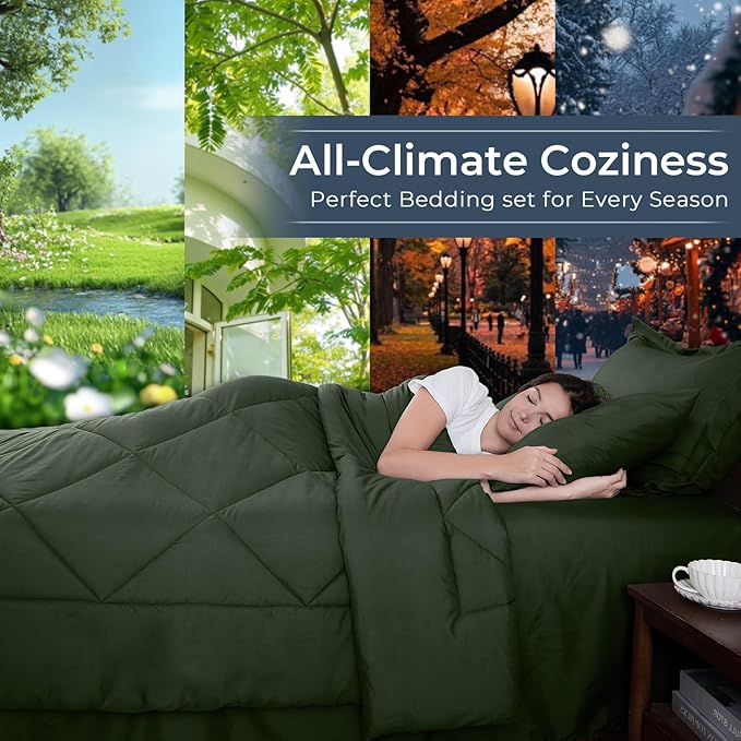 HEVUMYI Army Green Twin-XL Comforter Set - 5-Piece All Season Bed in a Bag Twin-XL, Ultra Soft Bedding Set with Comforter, Flat Sheet, Fitted Sheet, Pillowcases, Pillow Shams
