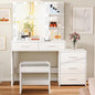 usikey 43.5in Large Vanity Desk with Mirror and 10 LED Lights, Makeup Vanity Table with Lights and 5 Drawers, White Vanity Table Vanity Set with Storage Shelves and Stool for Women Girls, White