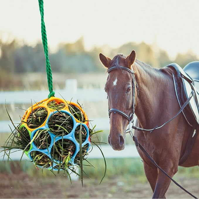 Besimple 2 Pack Horse Treat Ball Hay Feeder Toy, Goat Feeder Ball Hanging Feeding Toy for Horse Goat Sheep Relieve Stress (Colorful)-Mewly Pet