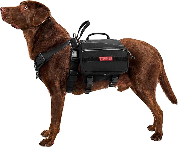 Onetigris Dyno Outdoor Dog Harness With Pockets, Front Range Pack, Backpack With Handles, Saddle Bag Hiking Vest, Tactical Service Canine EDC Pack Set-Mewly Pet