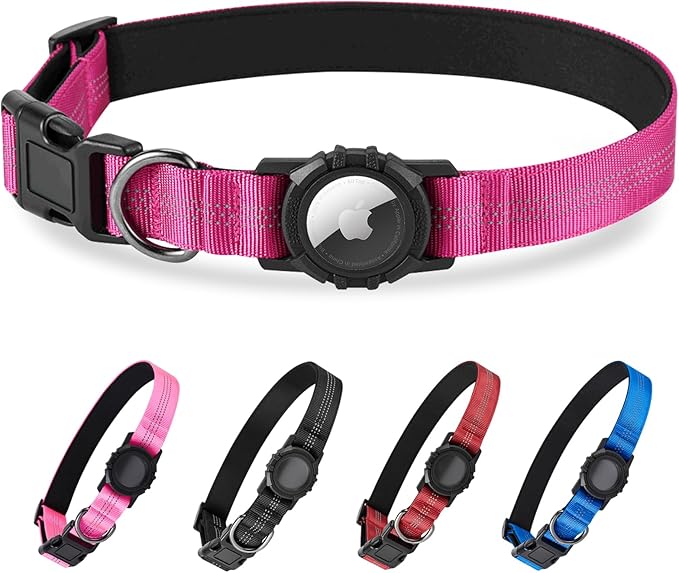 Dog Collar Compatible with Airtag, with Waterproof Cover, Multiple Colors, Multiple Sizes, Breathable Cotton and Linen Material, Suitable for Small, Medium and Large Dogs-Mewly Pet