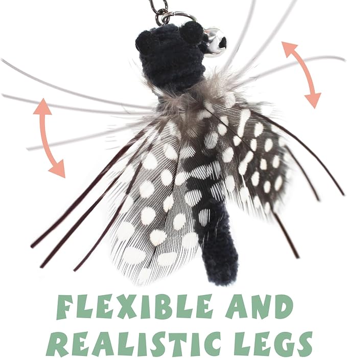 SONGWAY Insect Cat Toys with Feather - 6 Pieces Cat Insect Feather Toy Refills, Teaser Wand Attachments, Interactive Toys for Indoor Cats Kittens-Mewly Pet