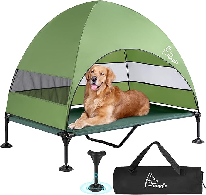 Upgraded Elevated Dog Bed with Canopy, Portable Raised Outdoor Dog Bed with Stable Anti-Slip Feet, Wider Shade Pet Bed Cot, Raised Dog Beds for Large Pets Camping, Indoor & Outdoor Use-Mewly Pet