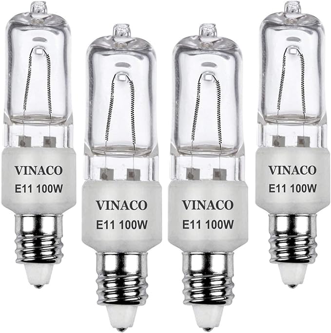 Vinaco E11 Bulb, 4PCS JDE11 120V 100W Halogen Light Bulbs, E11 Dimmable, 2700K Warm White, E11 Halogen Bulb 100 Watt with Mini Candelabra Base, High Output 1700LM & High CRI100 E 11 Light Bulb