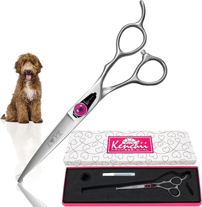 Kenchii Love Dog Grooming Scissors, 6.5 Inch Straight Balltip Shears, Dog Scissors for Grooming, Professional Pet Grooming Scissors, Safety Round Tip Shears-Mewly Pet