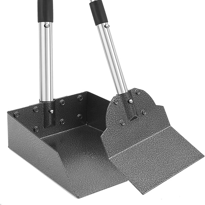 Pooper Scooper, Metal Aluminum Tray and Spade Poop Scoop Set with Adjustable Stainless Steel Long Handle, Pet Waste Removal Heavy Duty Poop Scooper (Small Tray&Spade)-Mewly Pet