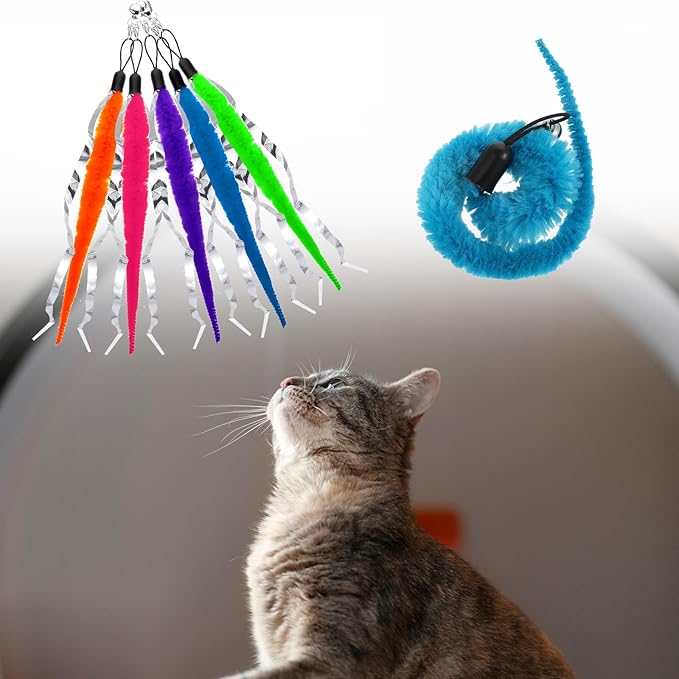 Cat Worm Toy with Foil, 10 PCS Cat Wand Attachments Worms Toy Interactive Cats Wand Attachments Worms Toys for Indoor Cats-Mewly Pet