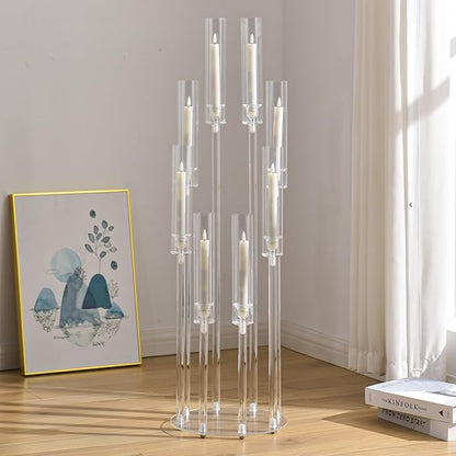VINCIGANT 4PCS 8 Arms Clear Candelabra Candle Holder for Wedding Decorations,38.5 inches Tall Arcylic Candlesticks Holder with Shade for Table Dinner Party Fireplace Decoration