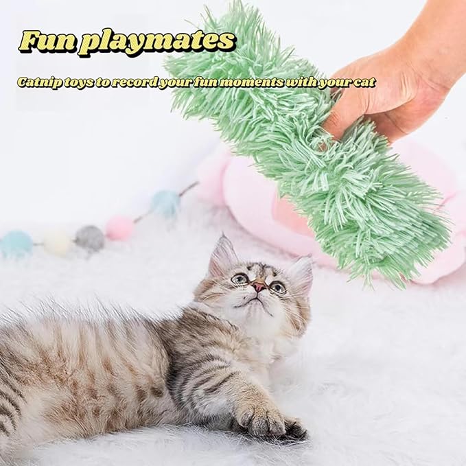 Catnip Toys with 3Pcs Cat Toys - Skin-Friendly Pillow Kicker Toy for Indoor Cats with Crinkle Paper, Catnip & Teething Soother (Pink/Green/Blue)-Mewly Pet